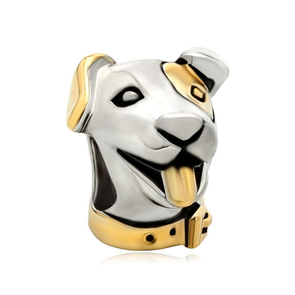 FREE S/H  Pugster Dog Head Bracelet Charm 22kt GP - Fits Pandora - Picture 3 of 3